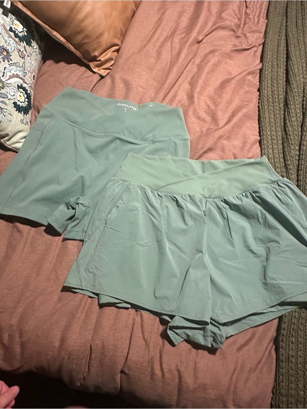 Blogilates Sage Green Athletic Shorts and biker shorts